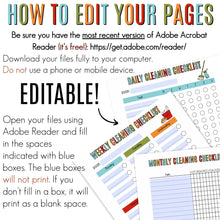 Load image into Gallery viewer, EDITABLE Cleaning Schedules + Encouragement Cards