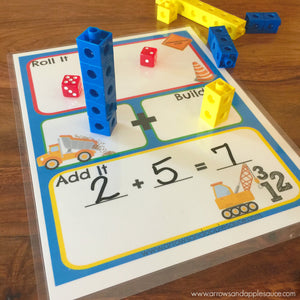 "Roll It, Build it, Add It" Printable Dice Game - Arrows And Applesauce